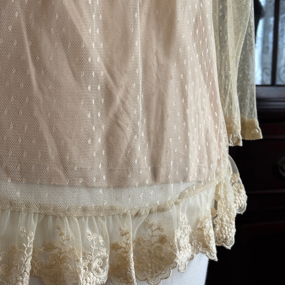 April Cornell Swiss Dot Net Blouse with Lace Appliqué and Lace Ruffles - Picture 12 of 16